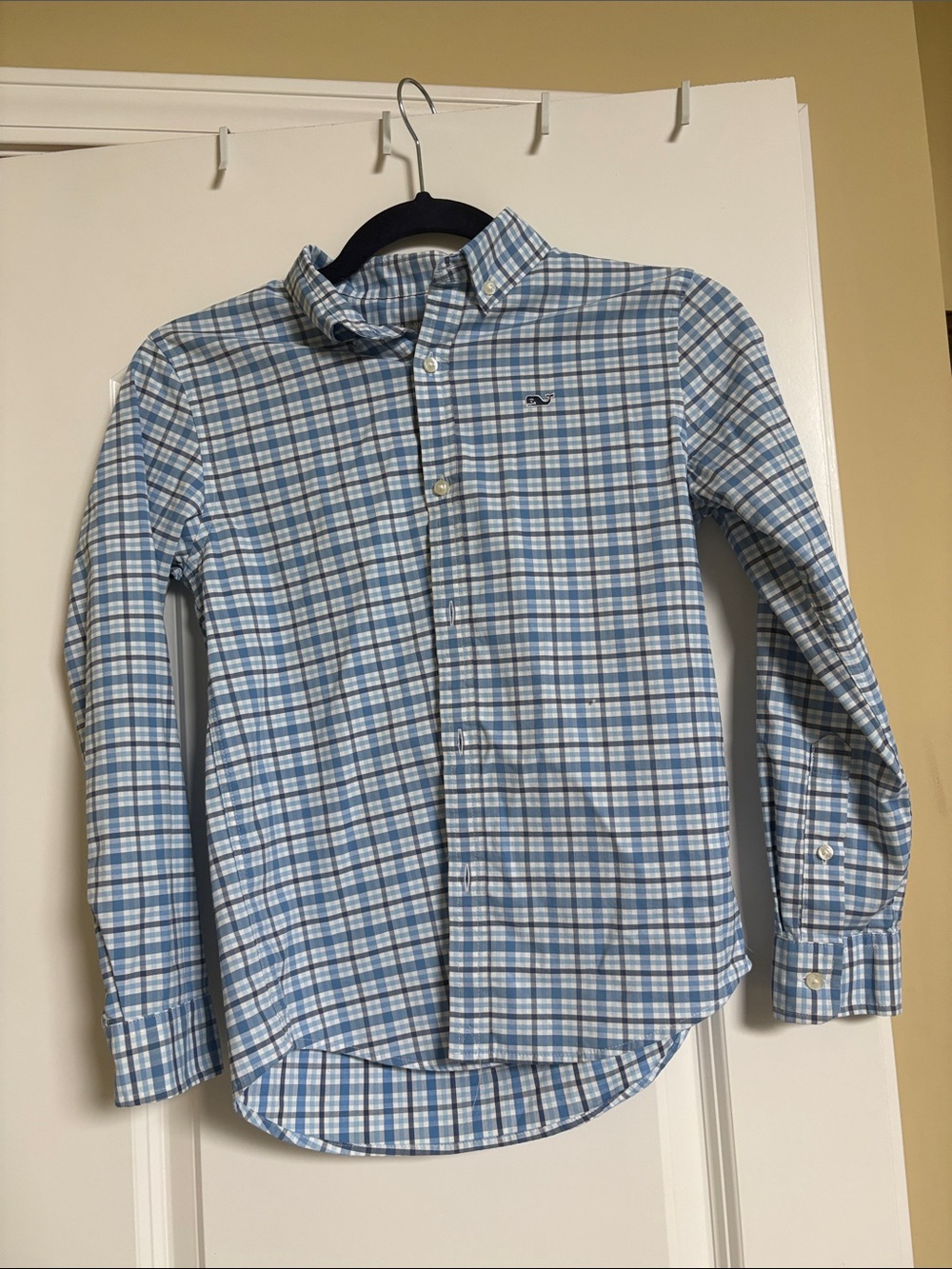 Vineyard Vines Boys Performance Cotton Blue Plaid Button Down Shirt Size S 8-10
